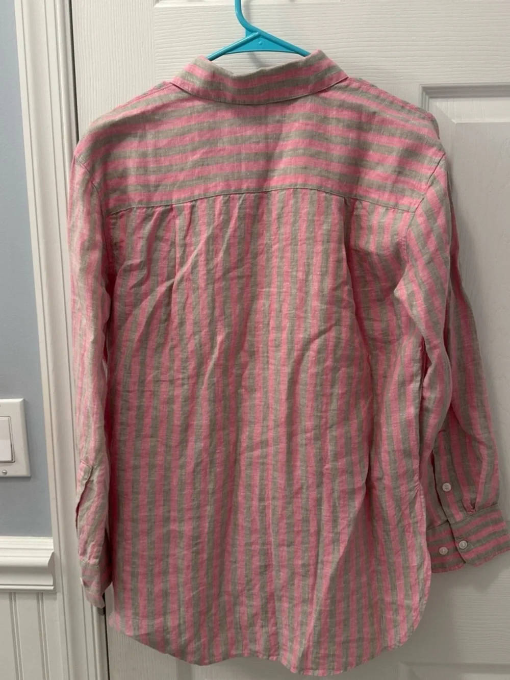 Banana Republic Pink and Gray Striped Linen Button-Down Shirt